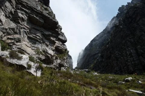 Rocks and cloud on Table Mountain, Cape Town, South Africa Stock Photos