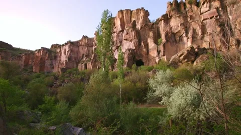 Rocks and green forest in the gorge of the Ihlara Valley in central Anatolia, Ca Stock Footage 332546507