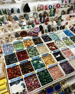 Rocks and Minerals are Displayed in Souvenir Shop Stock Photos