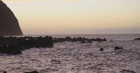 Rocks and ocean at sunset, Madeira, 4K Stock Footage 246483029