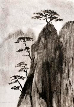 Rocks and pine trees Stock Illustration