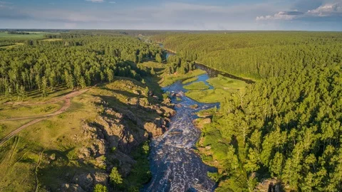Rocks and river. Ural mountains. Sverdlovsk region. Russia Stock Footage 119826406