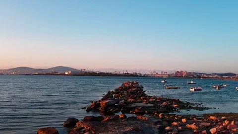 Rocks And Seascape At Sunset Stock Footage