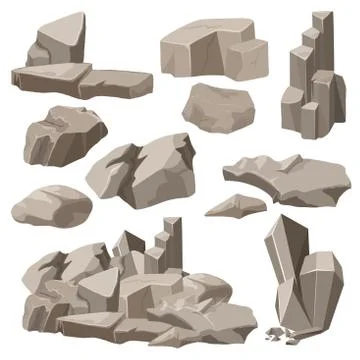 Rocks and stones elements collection set. Vector illustration. Ilustración de archivo
