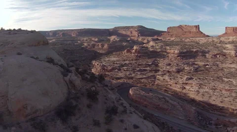 Rocks and switch-back road outlook over canyon Stock Footage 32349201