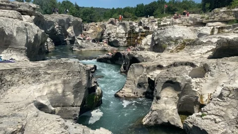 The rocks and waterfall of La Roque-sur-Cèze in France Stock Footage 177903272
