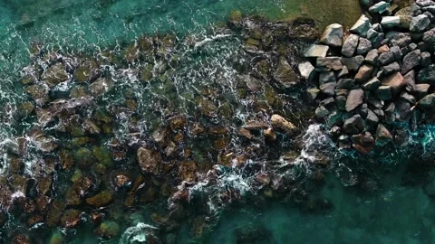 Rocks and Waves at El Morro, San Juan, Puerto Rico - Orbit Drone Shot 4K Video stock 342262547