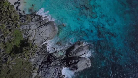 Rocks And Waves On The Paradise Beach Of Seychelles Stock Footage 238402448