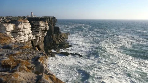 Rocks and waves of surf in the ocean near Cabo Carvoeiro (Cape of Coal), Pe.. Stock Footage 72427624