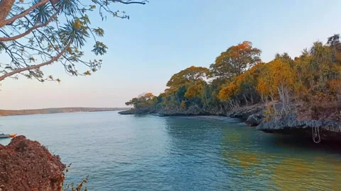 Rocks on the beach with calm waves Stock Footage 297133943
