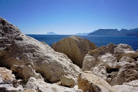 Rocks at the beach of Calpe Stock Photos