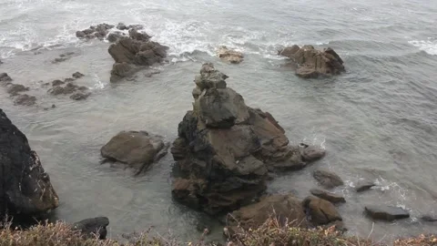 Rocks in a beach in the Cantabrian sea Stock Footage 248009330