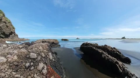 Rocks on black sand Beach Stock Footage 218543818