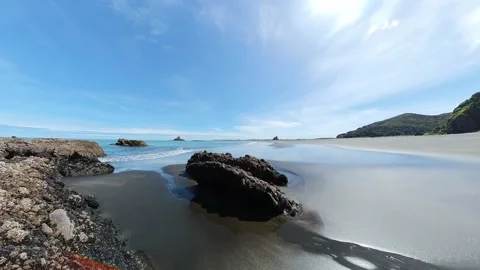 Rocks on black sand Beach Stock Footage 218543835