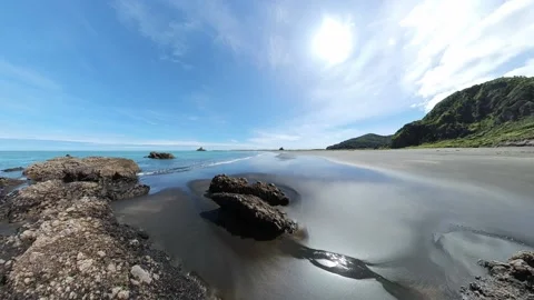 Rocks on black sand Beach Stock Footage 218543912