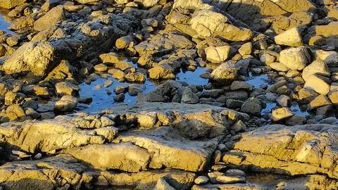 Rocks at border of atlantic ocean, punta del este, uruguay Stock-Fotos