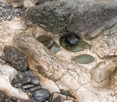 Rocks on the bottom of the mountain river Stock Photos