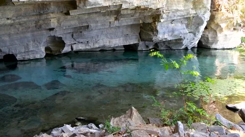 Rocks, Caatinga vegetation and Pratinha River at Chapada Diamantina Stock Footage 165552701