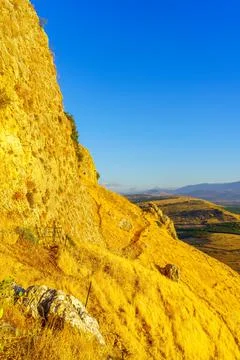 Rocks, cliffs, and footpath, in Mount Arbel National Park Stock Photos