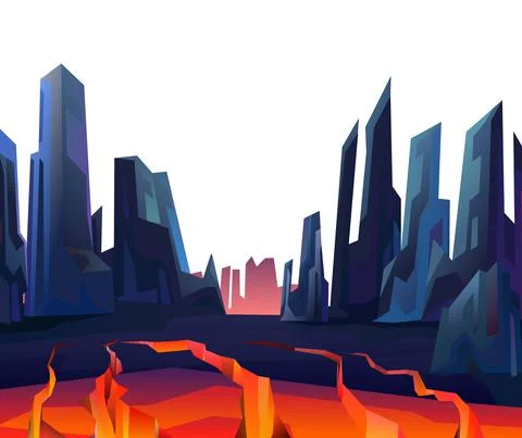 Rocks cliffs landscape. Cracked earth cracked. Lava and magma. Volcanic earth Stock Illustration