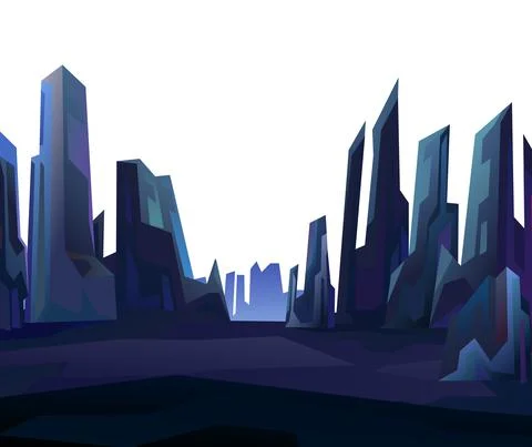 Rocks cliffs landscape. Far horizon. Night scenery in mountains. Dark twiligh Stock Illustration