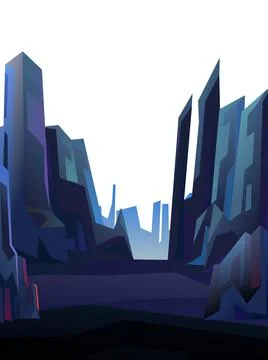 Rocks cliffs landscape. Path goes away Night scenery in the mountains. Cartoo Stock Illustration