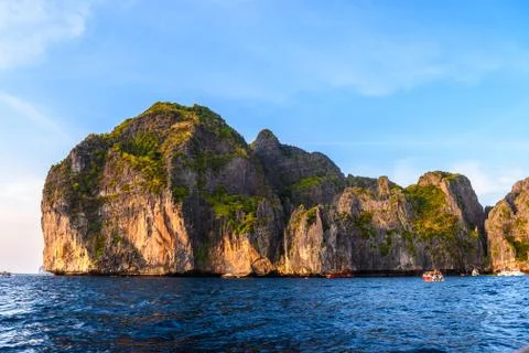 Rocks cliffs in sunset, Phi Phi Leh islands, Andaman sea, Krabi, Stock Photos