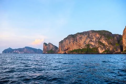  Rocks cliffs in sunset, Phi Phi Leh islands, Andaman sea, Krabi, Rocks cl... Stock Photos