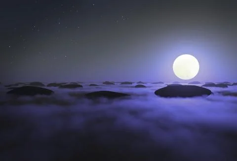 Rocks in clouds moon Ilustração Stock