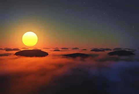 Rocks in clouds sun Stock Illustration