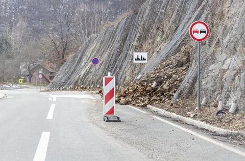 Rocks collapse on road Stock Photos