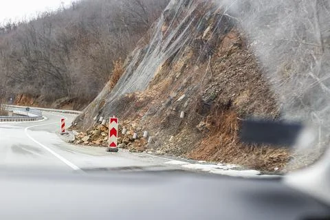 Rocks collapse on road Stock Photos