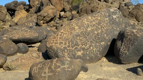 Rocks covered with petroglyphs Stock Footage 61920753