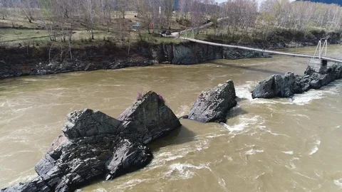 Rocks Dragon's Teeth on the Katun River 3. Altai. Aerial video shooting Video stock 109479108