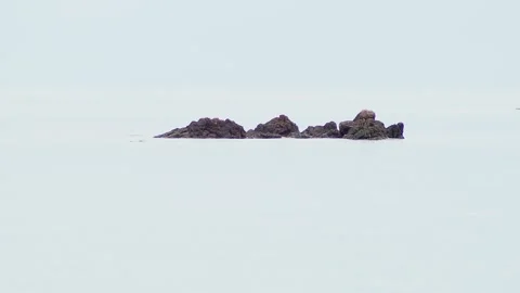 Rocks Emerging From Misty Sea Stockbeeldmateriaal 335735470