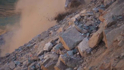 Rocks falling from mountain due to landslide in Manali, Himachal Pradesh, India. Stock Footage 274519871