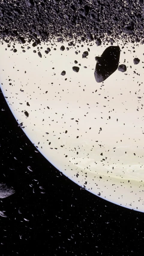 Rocks float in space near a large planet with rings and dark background Stock Footage 339043541