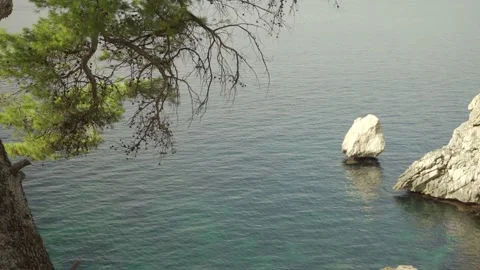 Rocks formations on coast of Mediterranean island Stock Footage 160981827