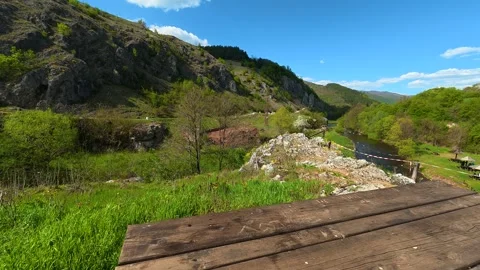 Rocks, green grass. Balkan, Eastern Europe, POV 스톡 동영상 333590320