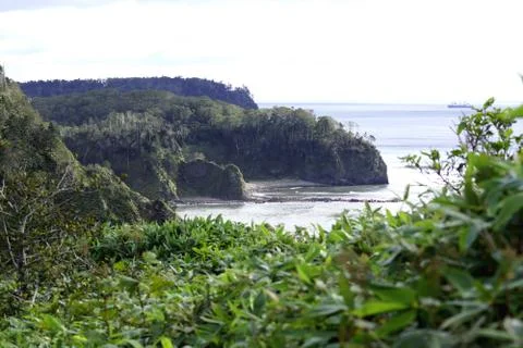 Rocks of the island of Kunashir. Stock Photos