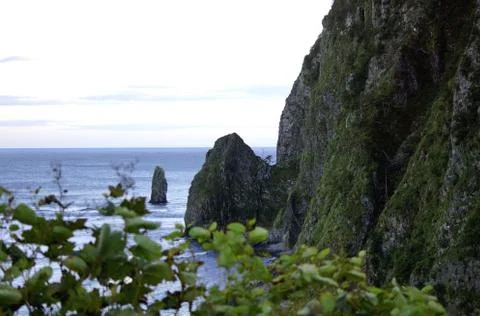 Rocks of the island of Kunashir. Stock Photos
