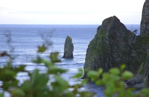 Rocks of the island of Kunashir. Stock Photos
