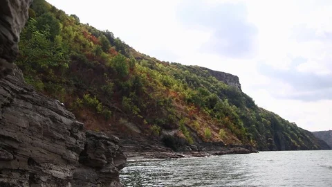 Rocks on the lake, waves, wind, nature Stock Footage 94540230