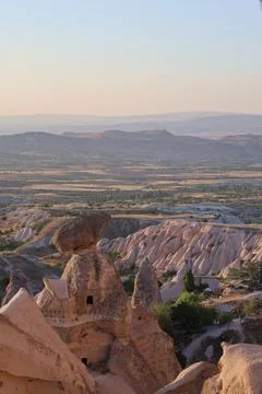 Rocks landscape sunset. historical architecture turkish nature unique Stock Photos