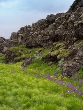 Rocks layers from collision of tectonic plates in Tingvellir in Iceland 2 Stock Photos