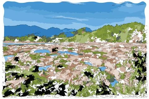 Rocks in the middle of the river. Stock Illustration