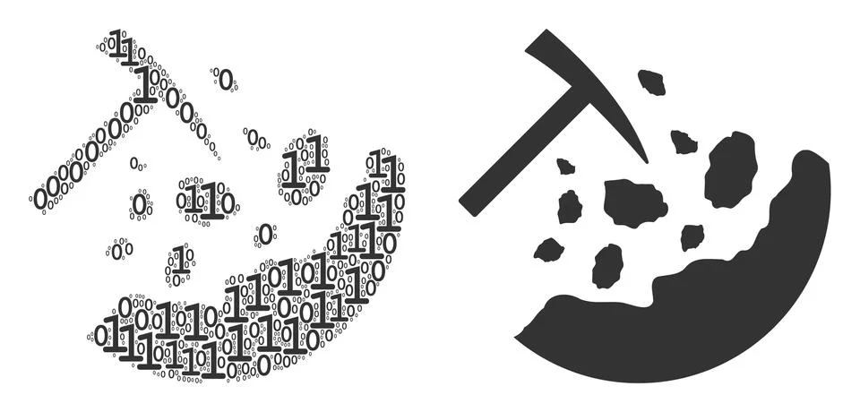 Rocks Mining Collage of Binary Digits Stock Illustration