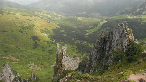 Rocks on the mountain in the fog Stock Footage 93609984