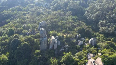 Rocks in mountain landscape and trees, Lantau Island, Hong Kong 스톡 동영상 149096784
