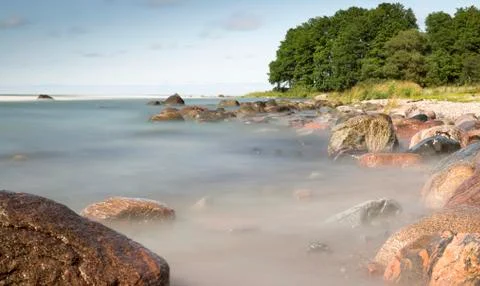 Rocks in Ocean with Trees Stock Photos